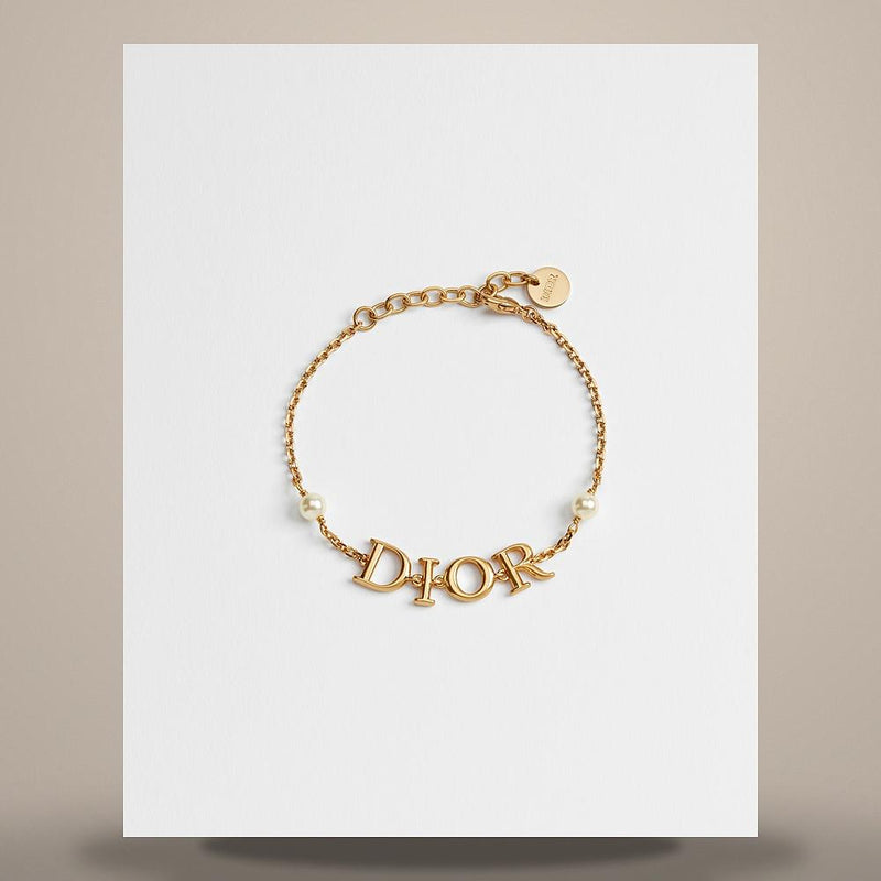 DIOR Gold-Tone Metal Bracelet with White Resin Pearls
