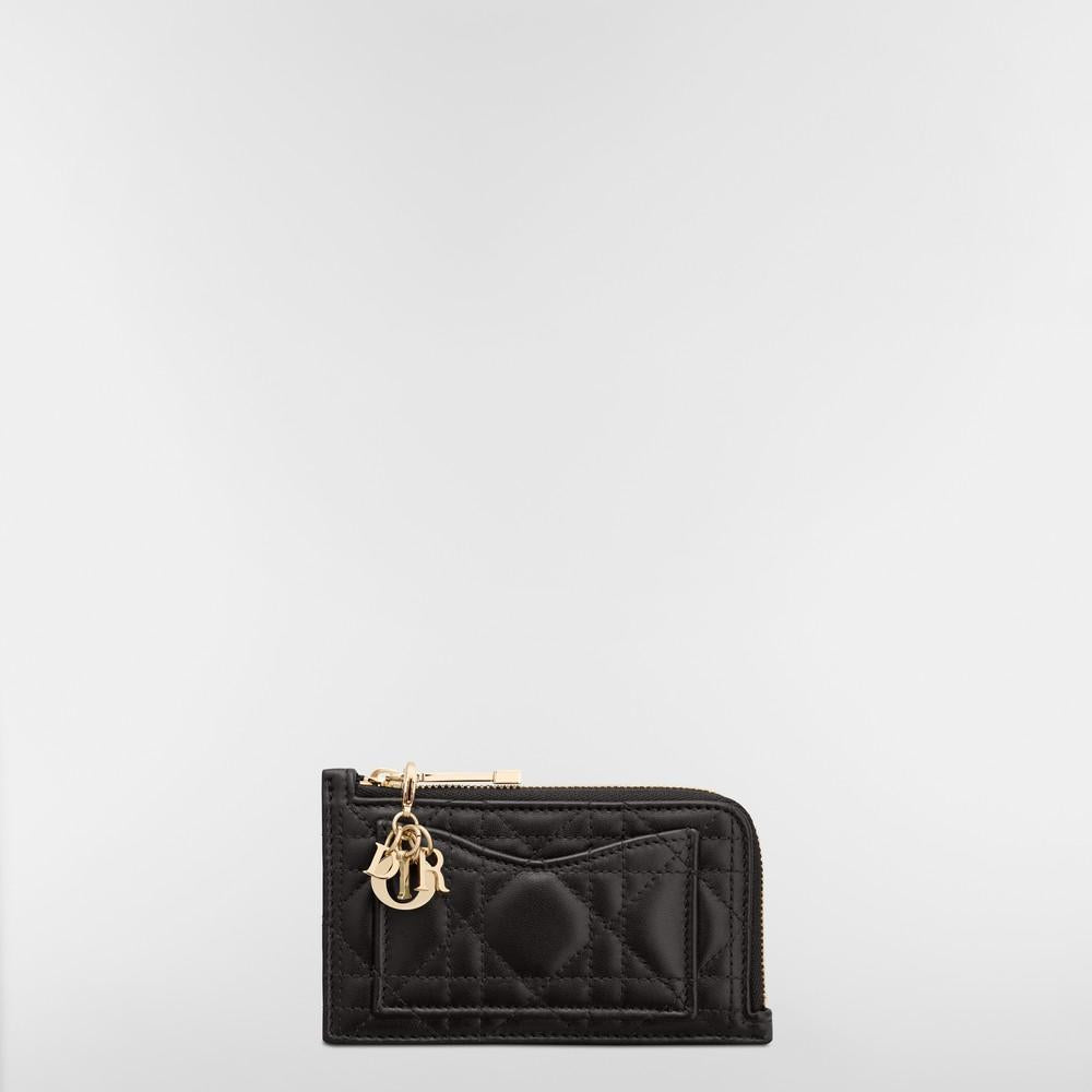 DIOR Lady Dior Cosmos Zip Card Holder Black Cannage Lambskin