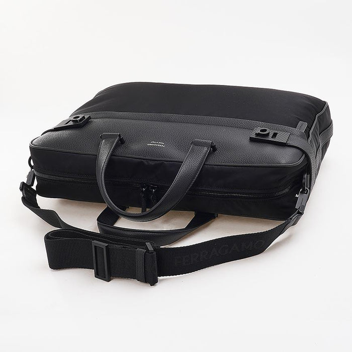 Ferragamo Black Leather Hug Buckle Briefcase Tote Bag for Men