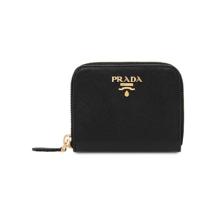 PRADA Saffiano Logo Coin Small Wallet Black Leather