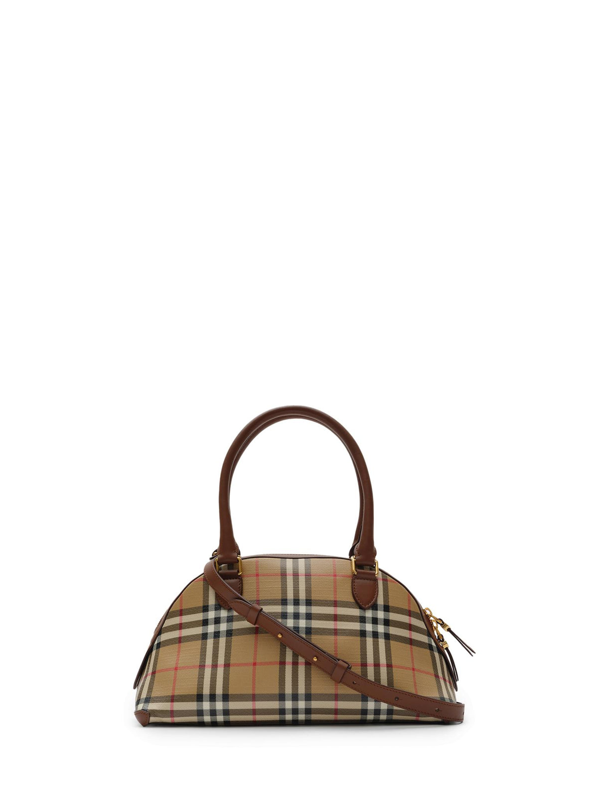 BURBERRY Beige Check Canvas Leather Tote Bag