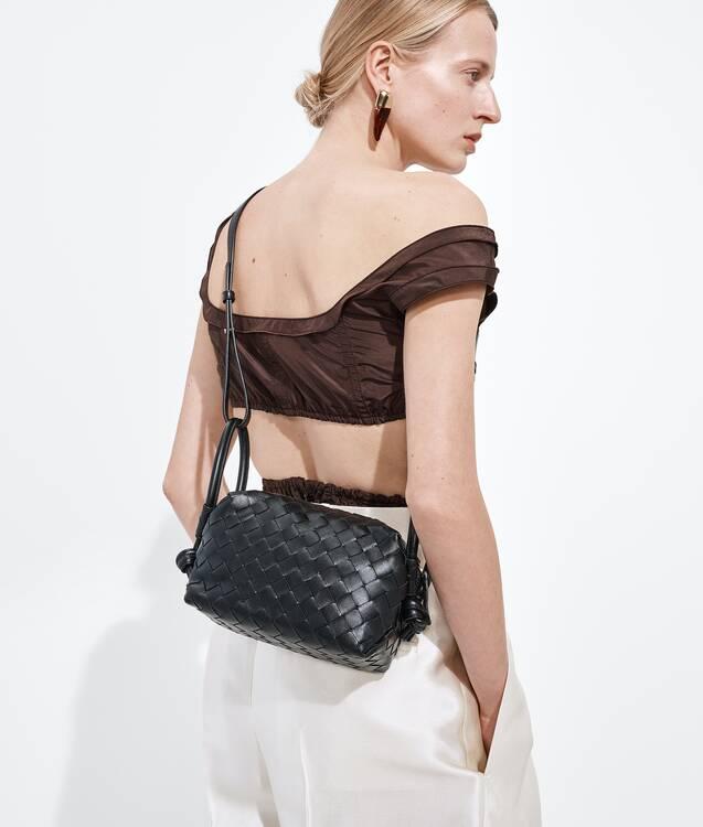 Bottega Veneta Intrecciato Top Handle Loop Bag Black Crossbody