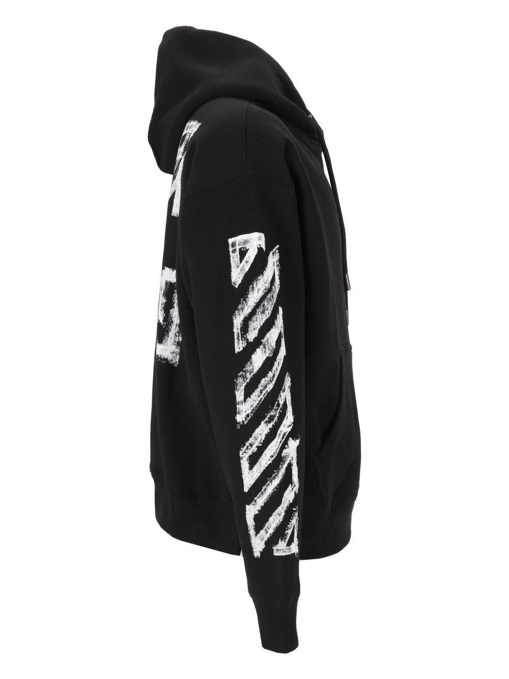 OFF WHITE Black Cotton Logo Print Hoodie