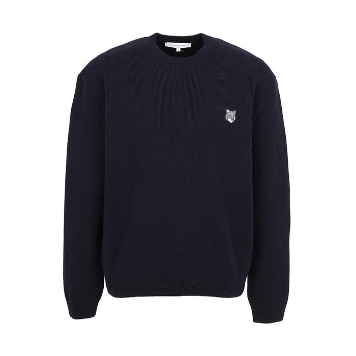 Maison Kitsune Fox Head Wool Crewneck Sweater Men Navy PM00817 KT1180 0413