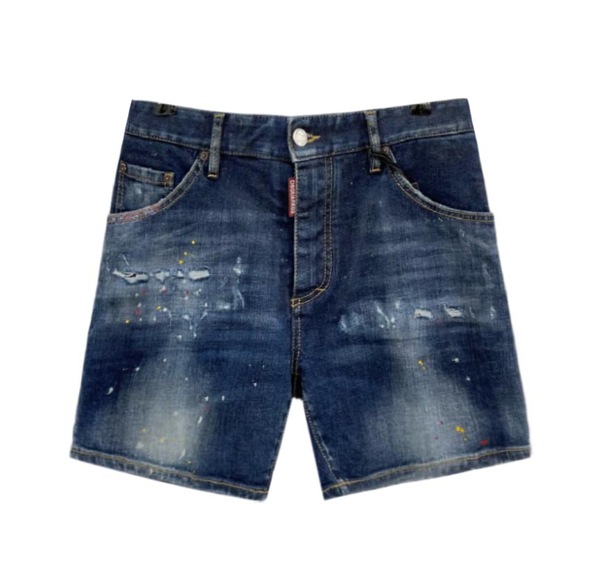 Dsquared2 Men's Blue Paint-Splatter Washed Denim Shorts S74MU0649