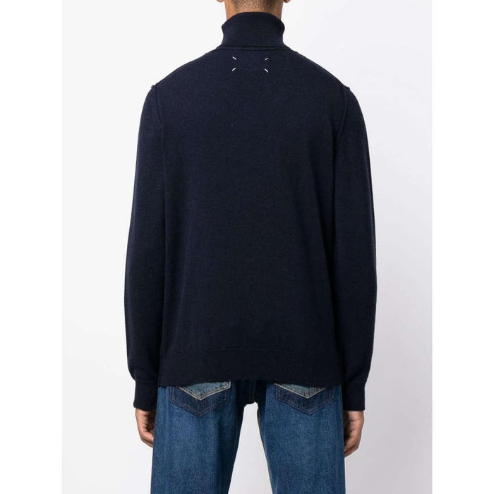 Maison Margiela Navy Cashmere Back Stitch Turtleneck Sweater Unisex