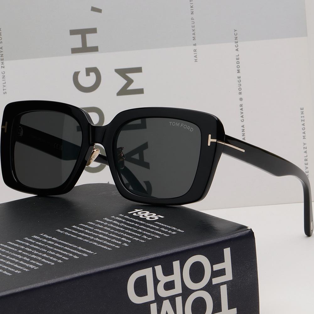 TOM FORD Black Rectangular Acetate Sunglasses Asian Fit Unisex TF1169K 01A
