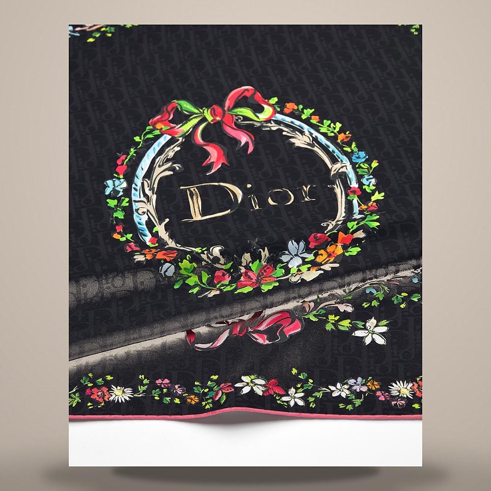DIOR Dioriviera Arabesque 90 Square Scarf Black Multi Silk Twi 64TC090S6096 C910