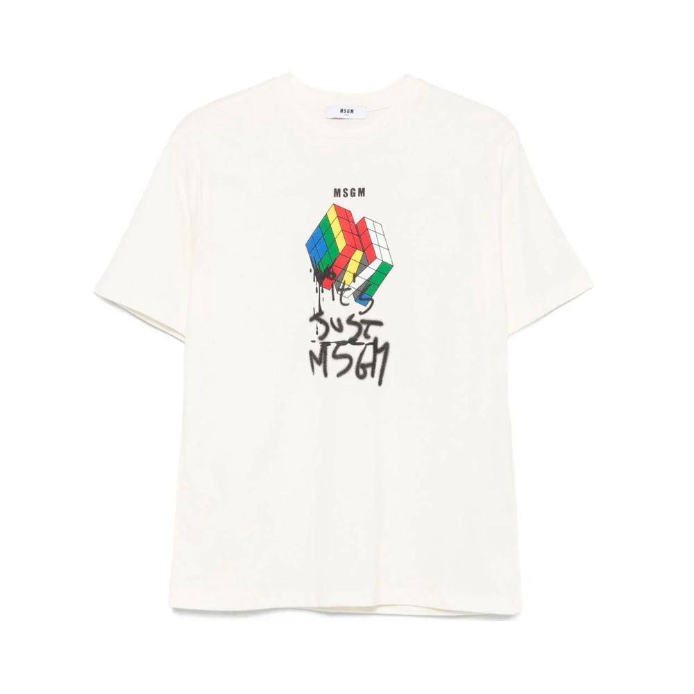 MSGM Ivory Cube Logo T-Shirt Women’s F5MSJBTH302 013