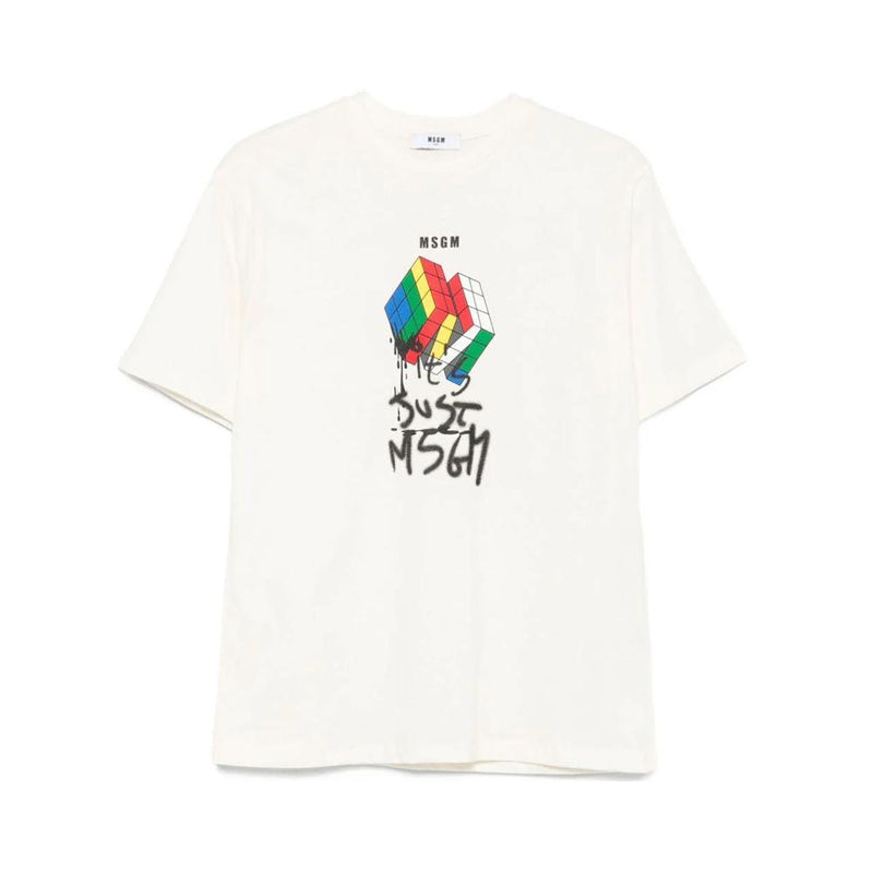 MSGM Ivory Cube Logo T-Shirt Women’s F5MSJBTH302 013