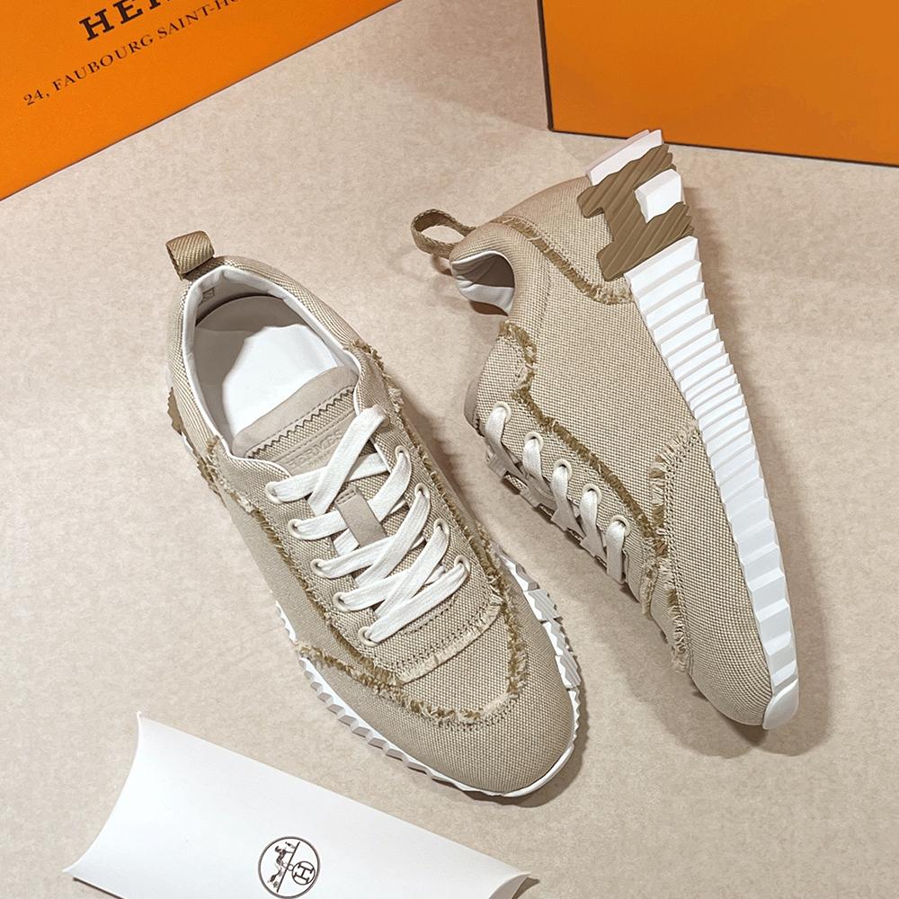 HERMES Bouncing Fringe Sneakers Beige Brown Two-Tone Low-Top