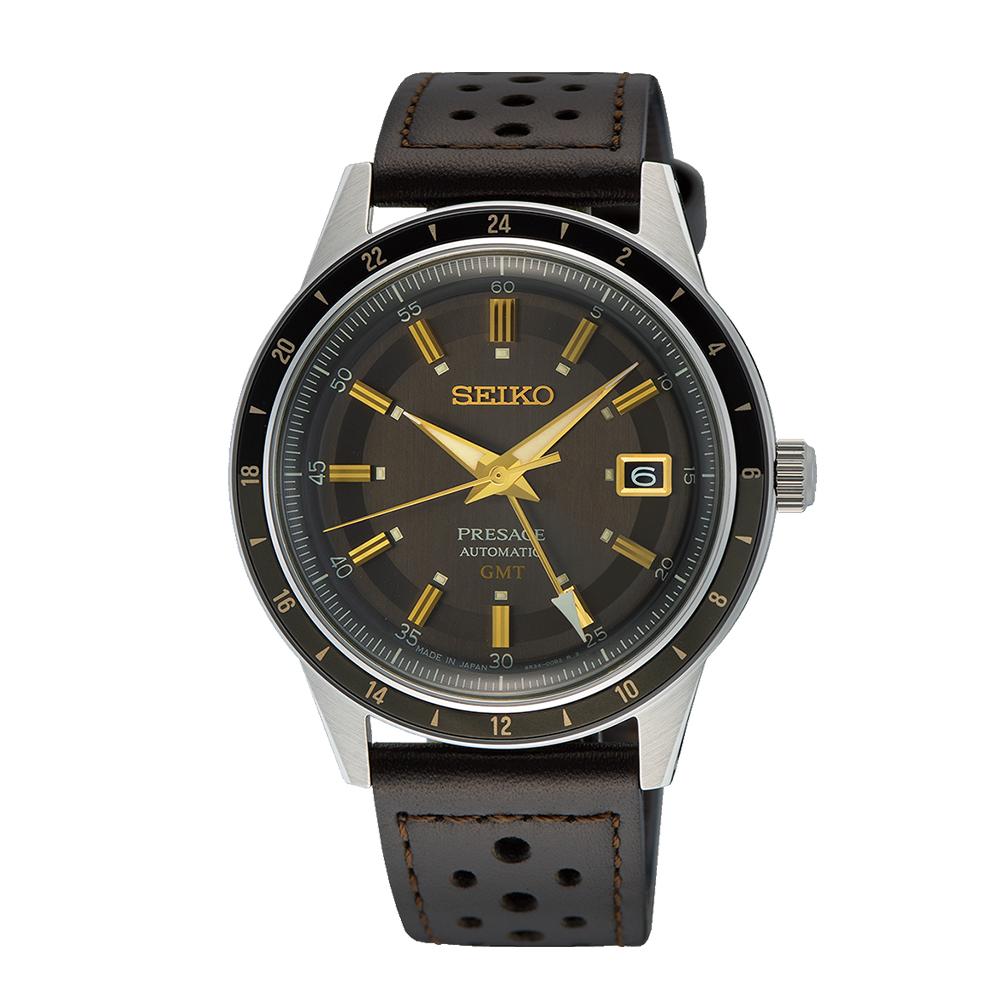 Seiko Presage Men's Black Automatic Leather Watch SSK013J1