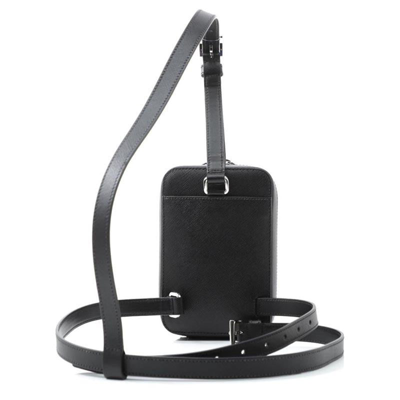 PRADA Saffiano Leather Vertical Crossbody Bag Black Unisex