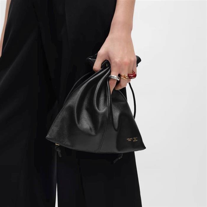CELINE Small Crystal Pouch Lambskin Shoulder Bag Black