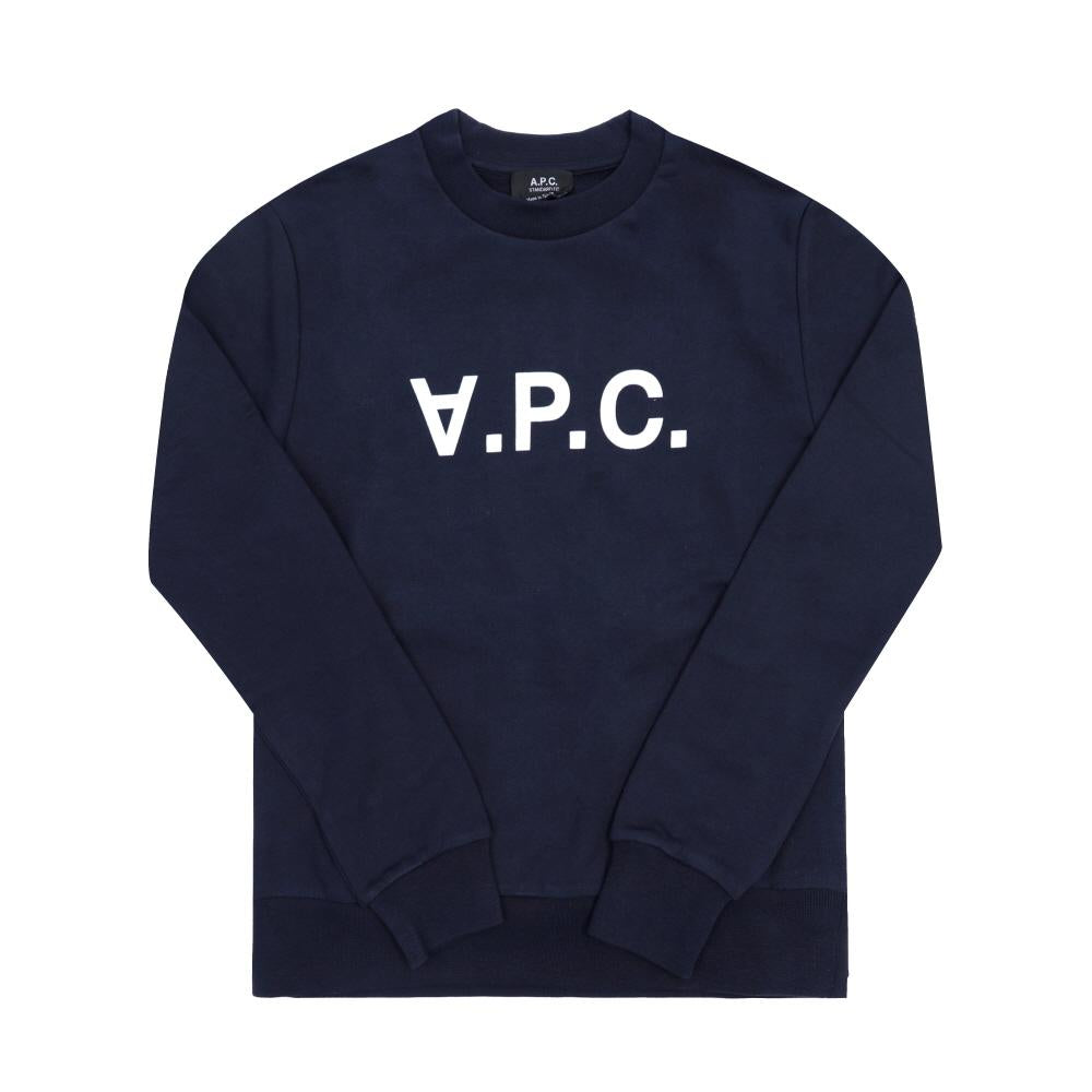 A.P.C. Velvet Logo Standard Sweatshirt Dark Navy/Ecru M27907 TIQ DARK NAVY ECRU