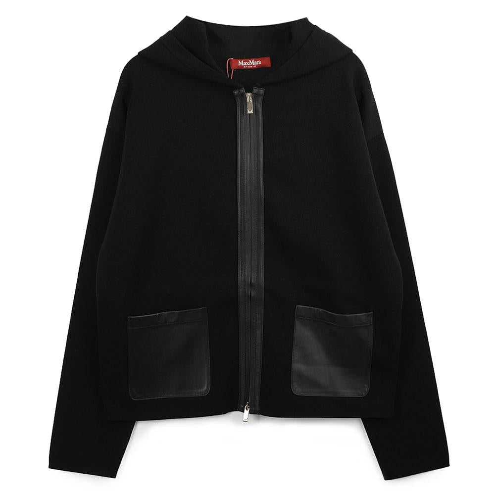 Max Mara Studio Leather Pocket Hoodie Zip-Up Knitted Top