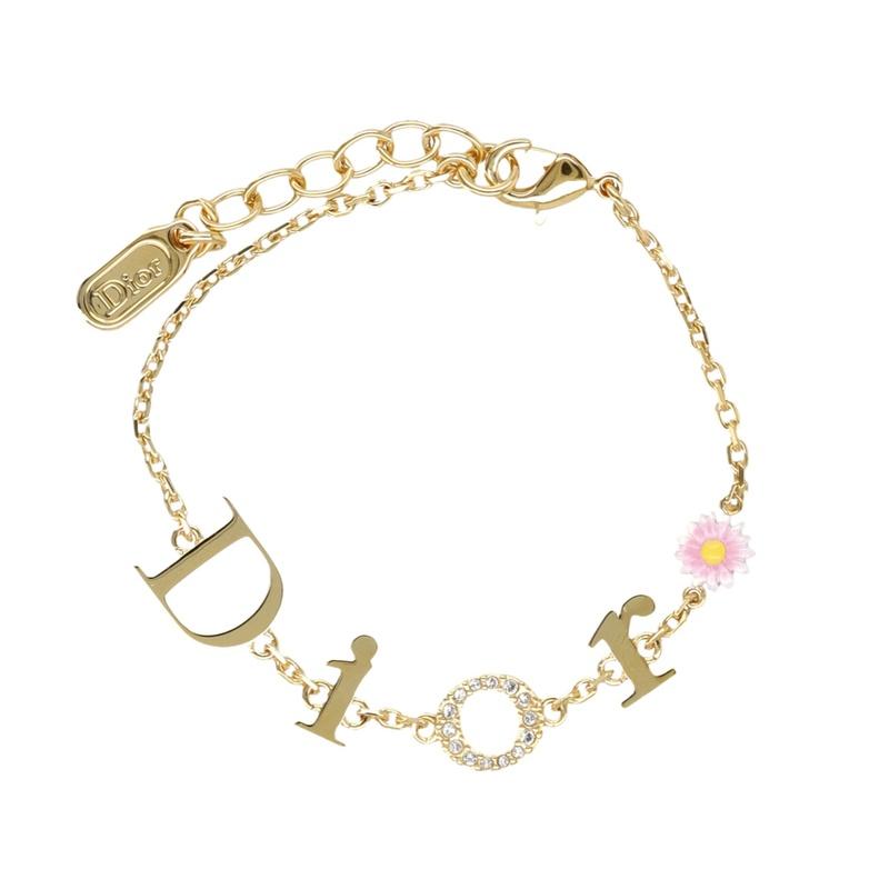 DIOR Logo Daisy Bracelet Black and White Enamel Gold-Tone