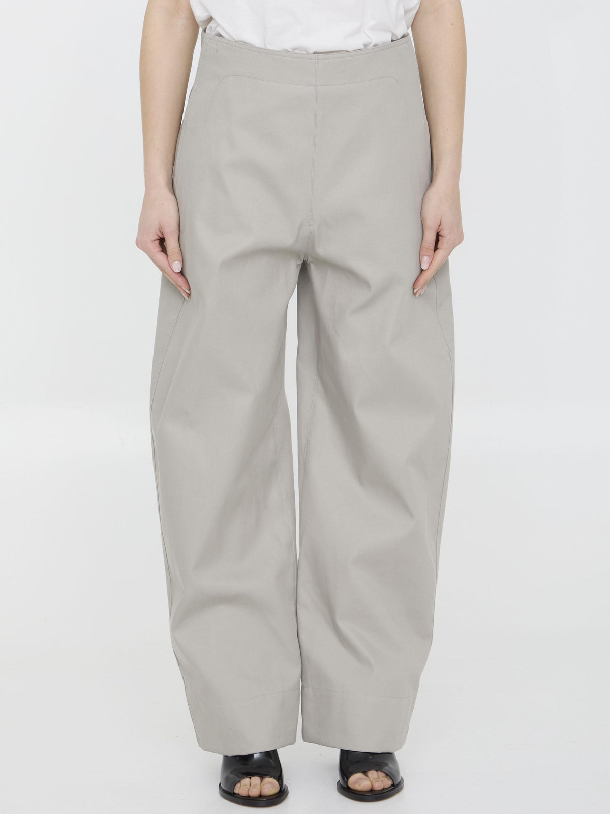 Bottega Veneta Linen Blend Cropped Trousers Beige Women’s Pants