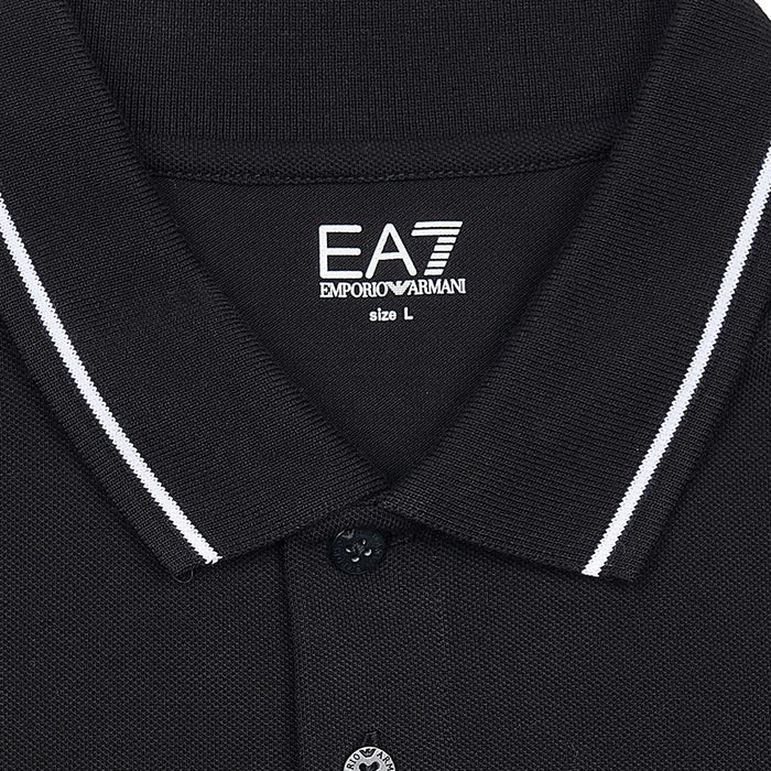 EA7 Men’s Logo Print Polo Shirt Black Cotton