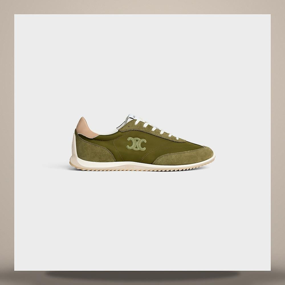 CELINE Racer Sneakers Nylon Suede Calfskin Olive Low-Top 364365257C 31OV