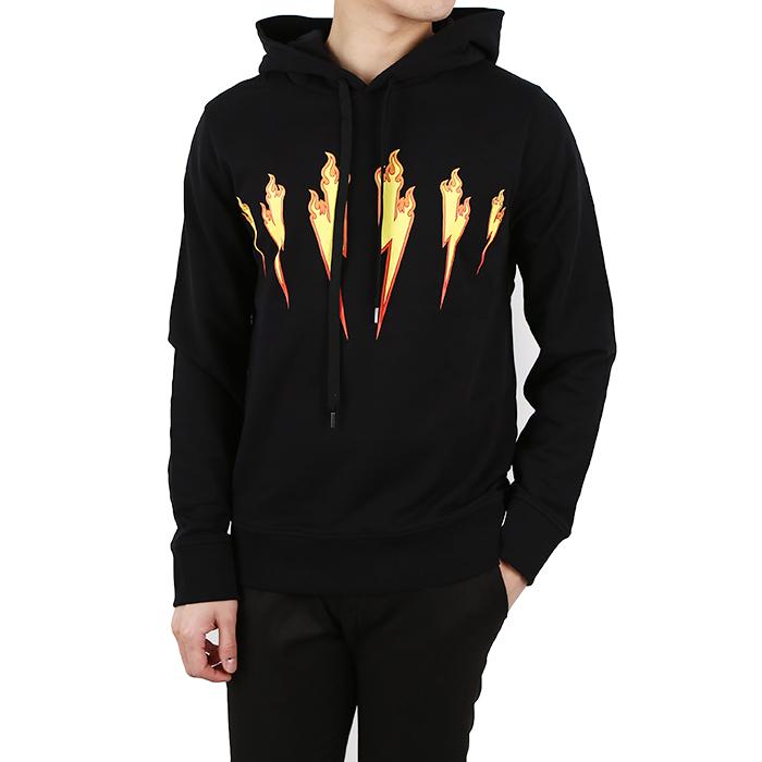 Neil Barrett Men’s Flame Bolt Hooded T-Shirt PBJS447A