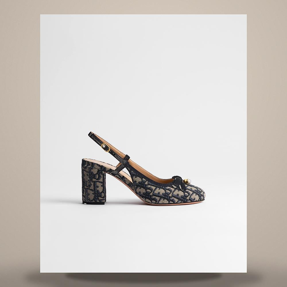 DIOR Deep Blue Dior Oblique Embroidered Cotton Slingback Pumps KDV590OLF S10B