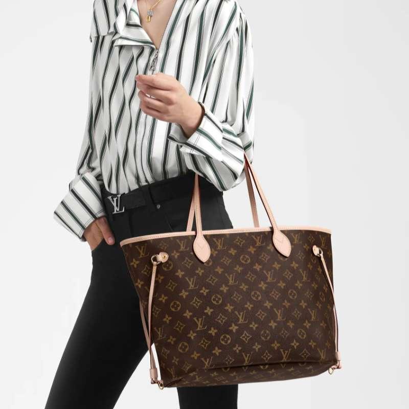 Louis Vuitton Monogram Beige Neverfull MM Women’s Shopper Shoulder Bag