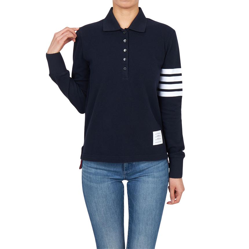 THOM BROWNE Women’s Collared Long Sleeve T-Shirt Navy Cotton