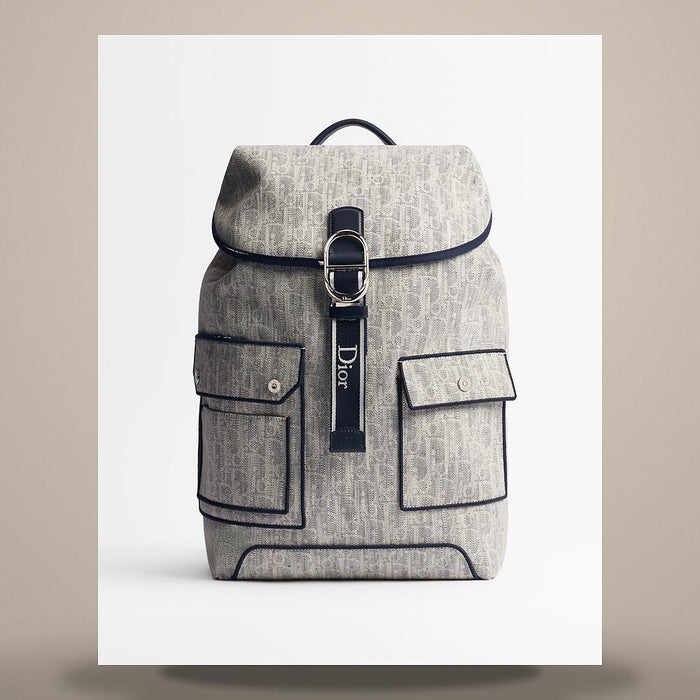 DIOR Riviera Pocket Jet Flap Backpack Gray Oblique Denim Canvas 1DBBA264VBAH080