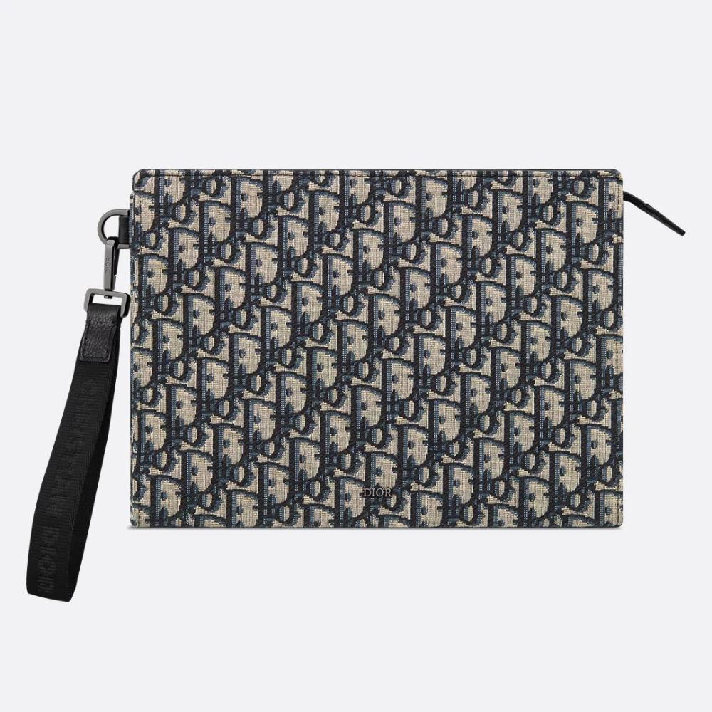 DIOR Beige Black Oblique A5 Triangle Pouch Men’s Clutch Bag 2ESCA483YKY H05E