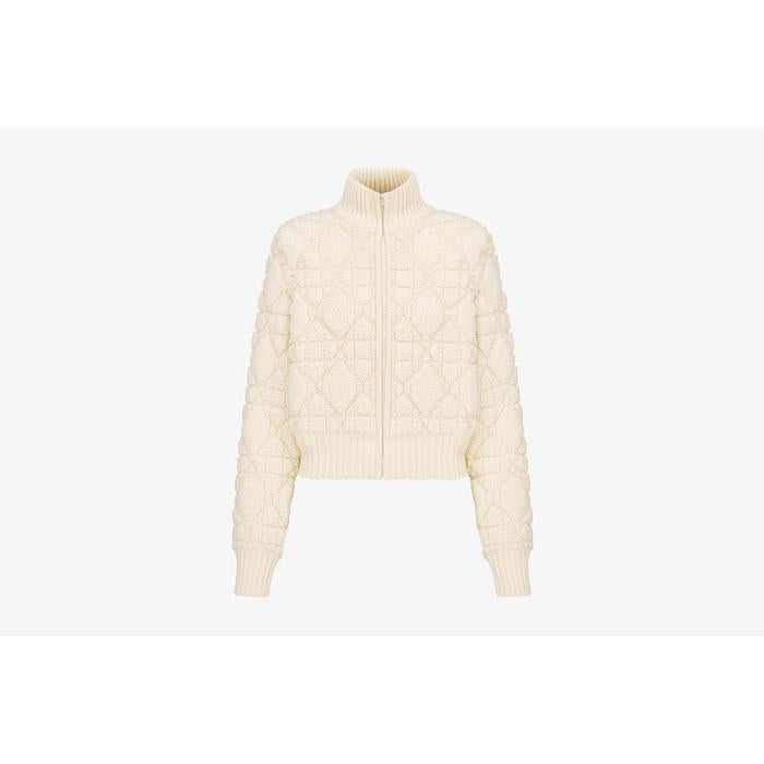 DIOR White Technical Wool Cashmere Knit Cardigan