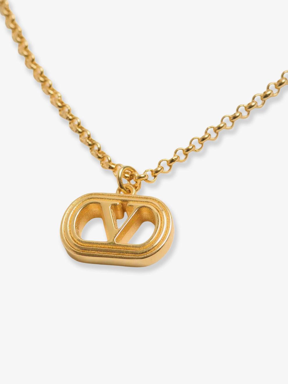 VALENTINO Women’s V Logo Ovalette Pendant Necklace Gold-Tone