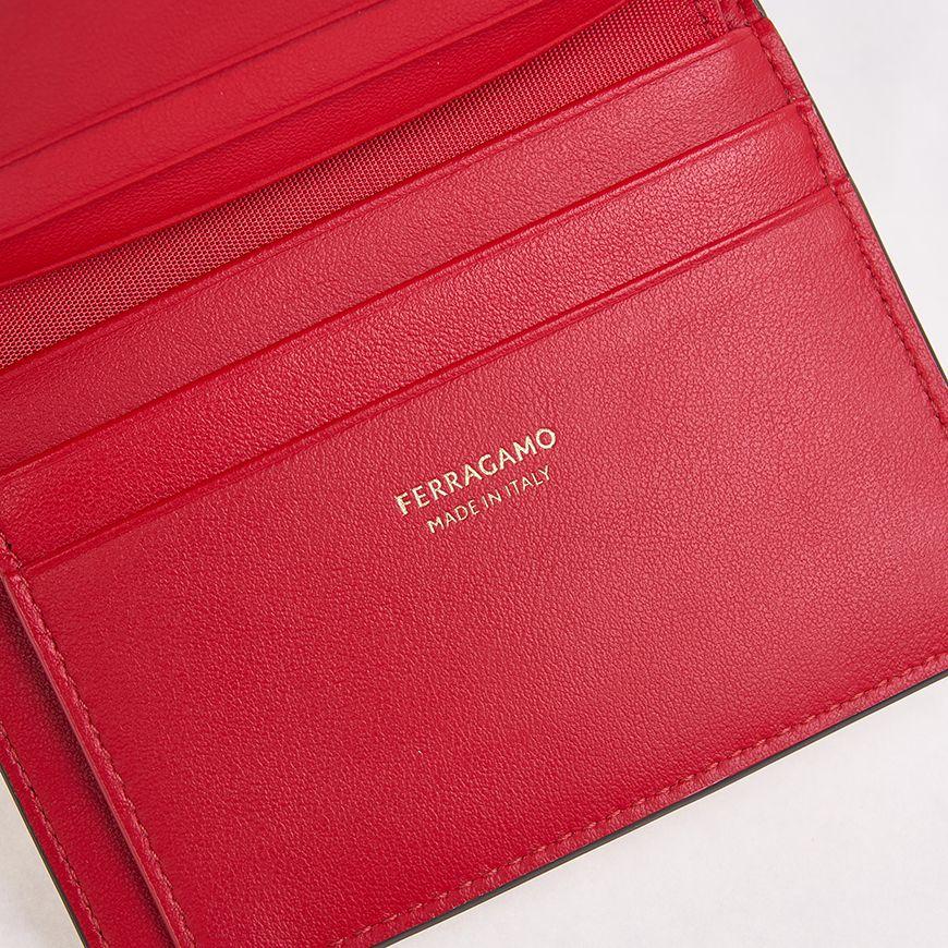Ferragamo Gancini Compact Bifold Wallet Black Red Women’s Leather