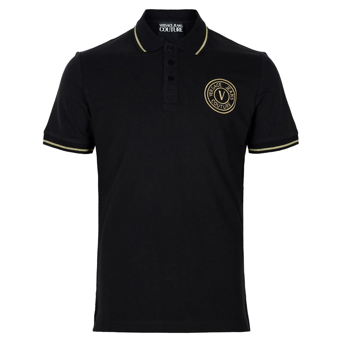 Versace Black Logo Embroidered Polo T-Shirt for Men