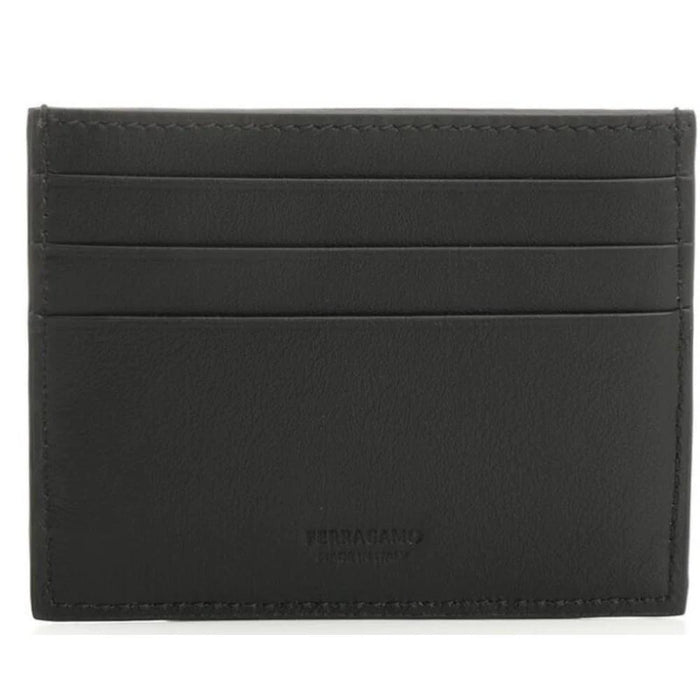 Ferragamo Gancini Leather Card Holder Black Men’s Wallet Accessory
