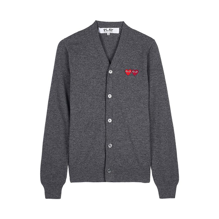 Comme des Garcons Unisex Double Heart Grey Knit Cardigan