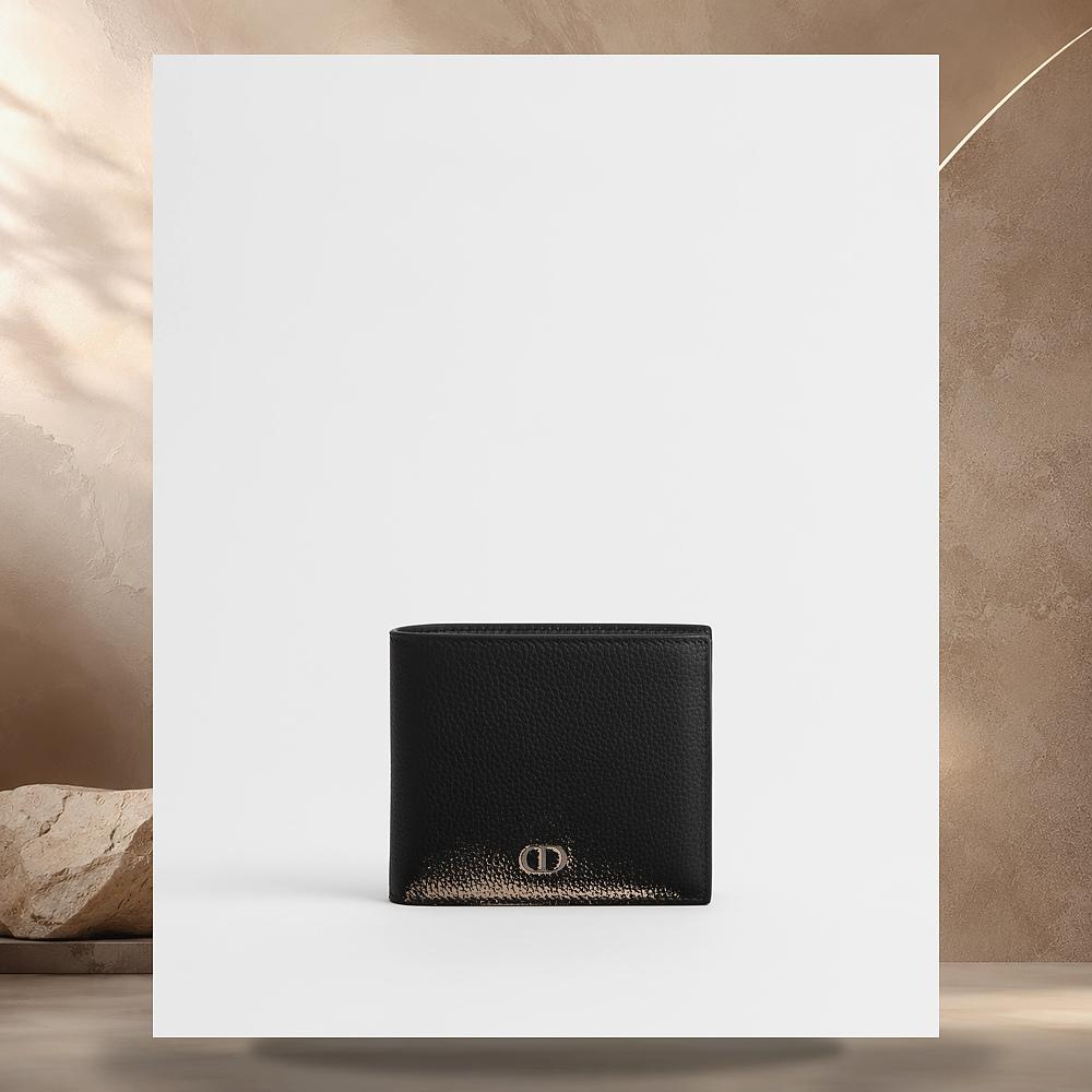 DIOR Black Grained Calfskin CD Icon Coin Card Holder Wallet