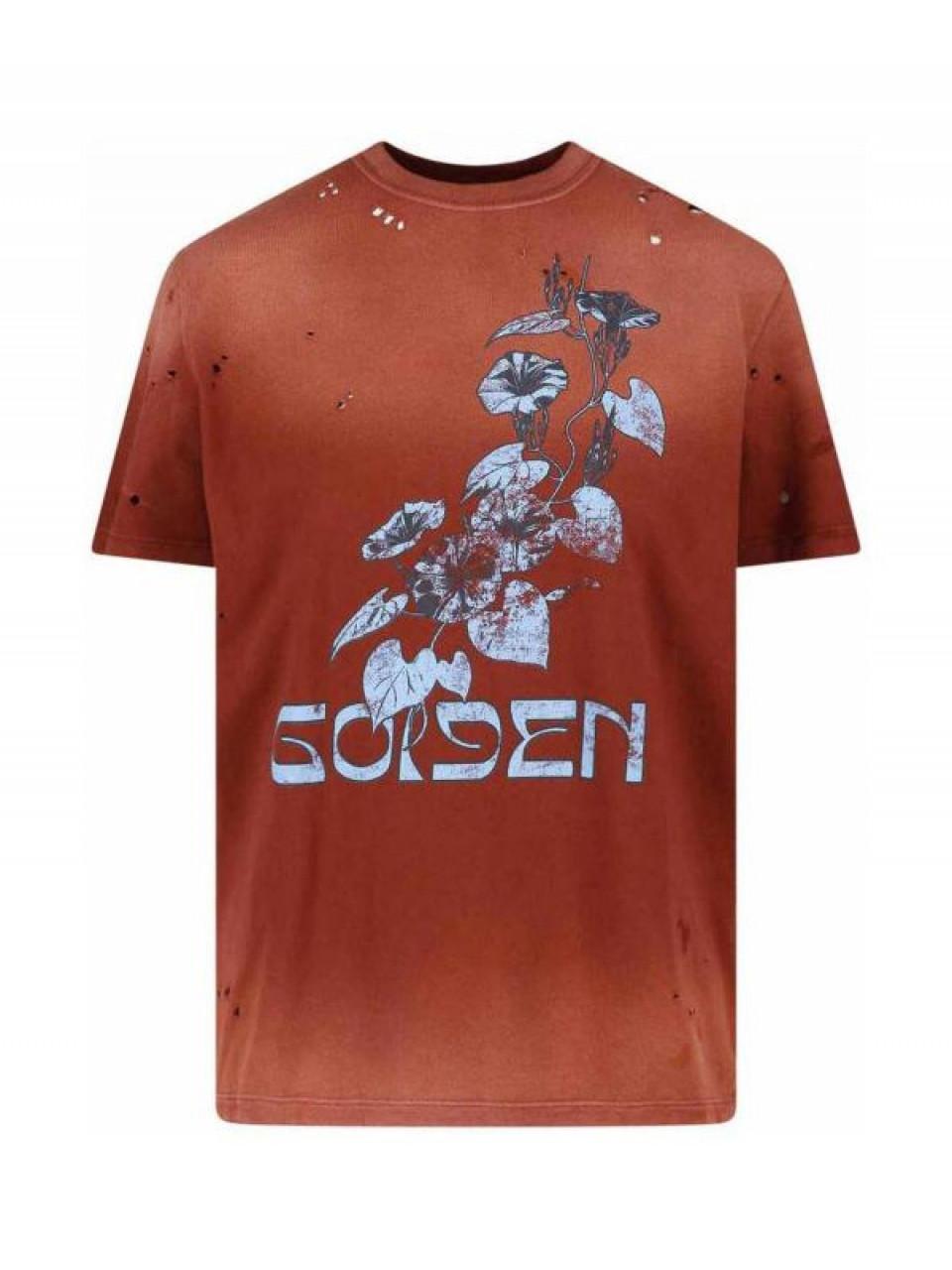 GOLDEN GOOSE Rust Floral Print Cotton Jersey T-Shirt