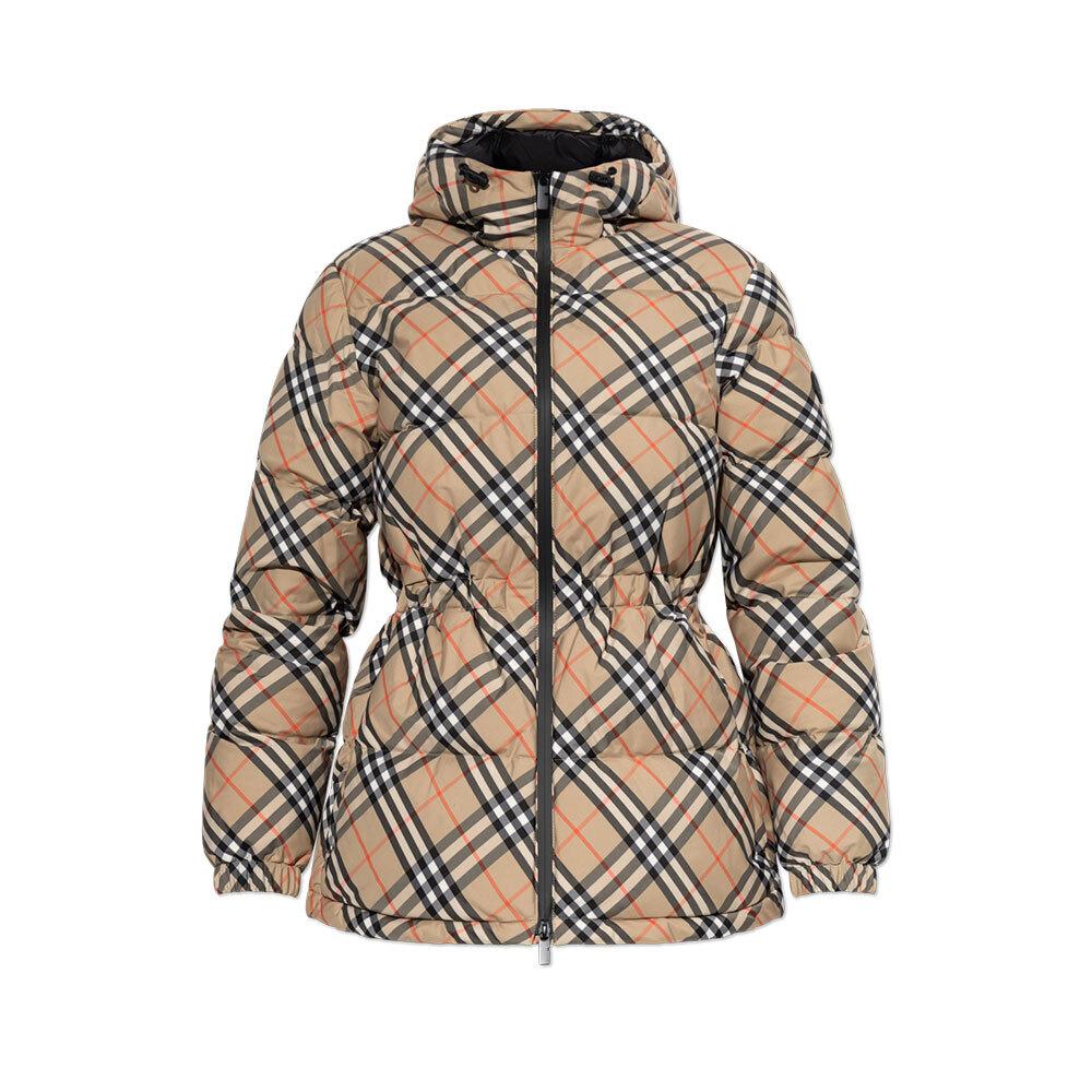 BURBERRY Women’s Hooded Down Jacket with Check Trim 110240 B9368