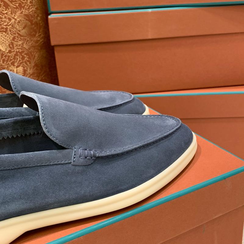 Loro Piana Navy Suede Classic Moccasin Loafers for Men