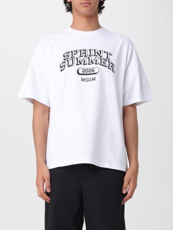 MSGM White Short Sleeve Cotton T-Shirt for Men 4040 MM107 SE 267094