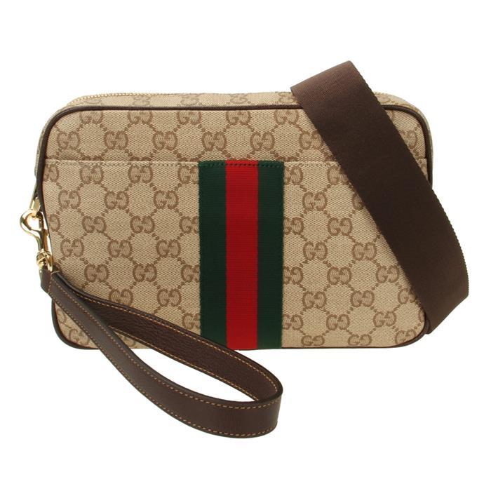 GUCCI Web Small Crossbody Bag Black GG Canvas Leather Trim