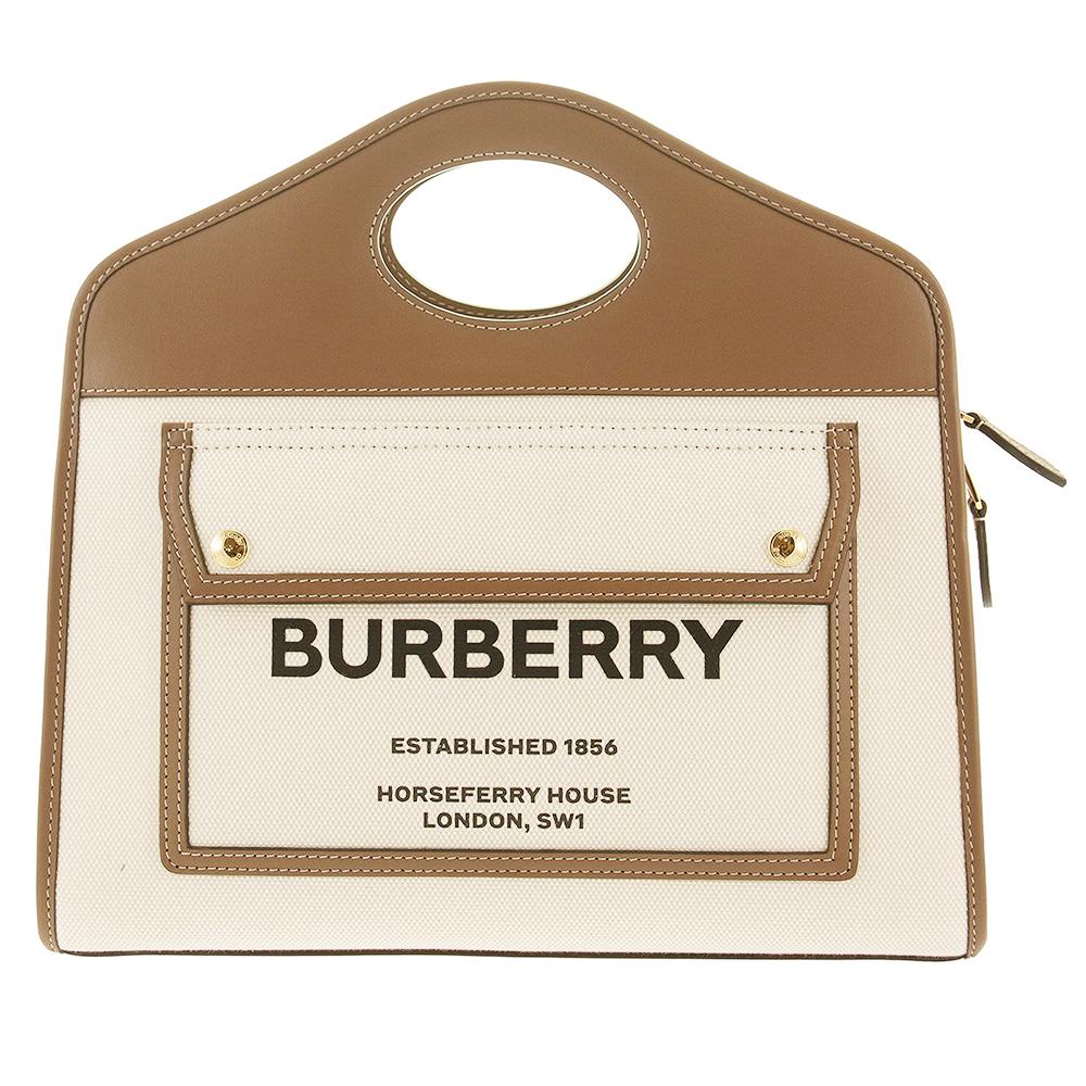 BURBERRY Logo Pocket Small Tote Bag Melt Brown
