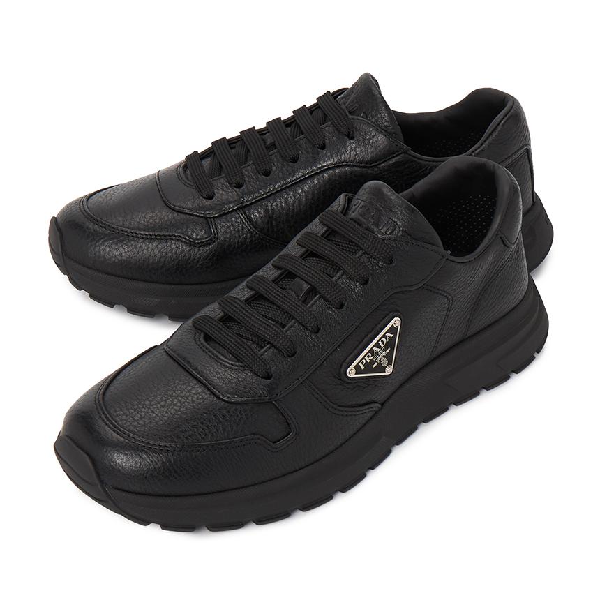 PRADA Black Leather Low-Top Sneakers for Men