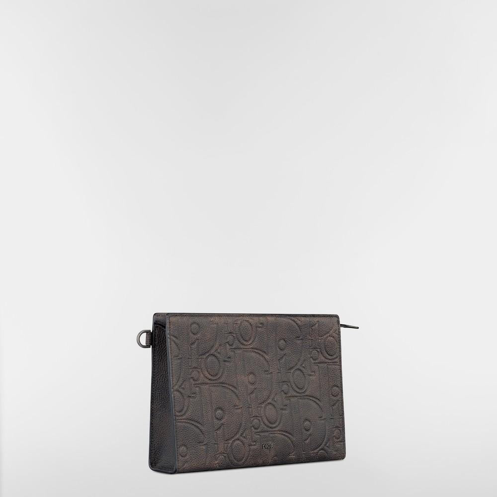 DIOR Brown Gravity Vintage Leather A5 Triangle Pouch Card Holder