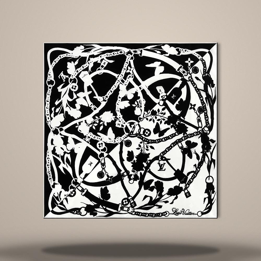 Louis Vuitton Bloom Square 70 Black Scarf M98475
