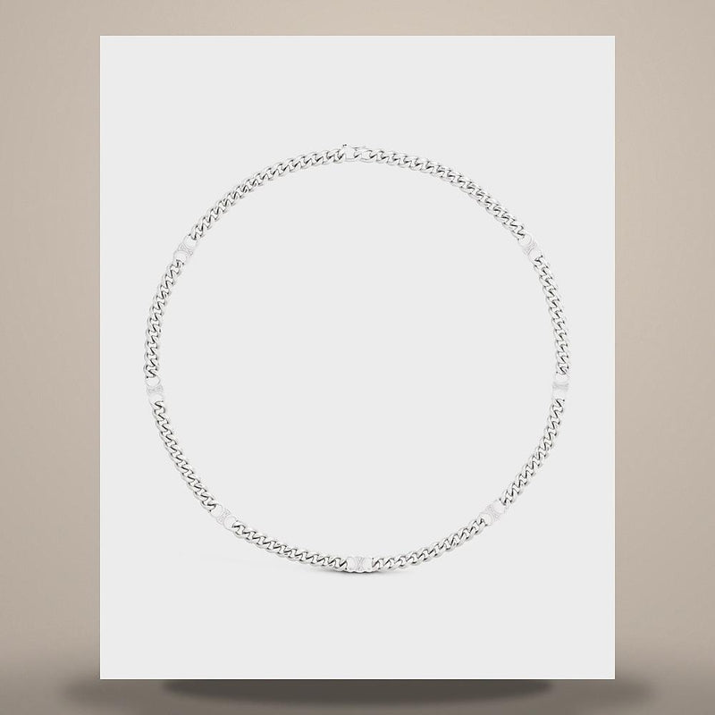 CELINE Triomphe Small Gourmette Necklace Rhodium-Finish Brass Silver