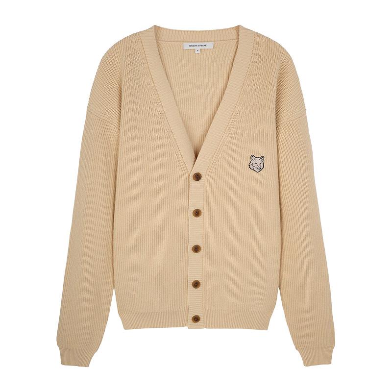 Maison Kitsune Bold Fox Head Beige Cardigan Men Knit MM00506 KT1098 P205