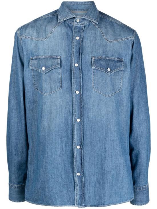 Brunello Cucinelli Long Sleeve Shirt Men’s Cotton Button-Up Navy MH1924008 CCF66