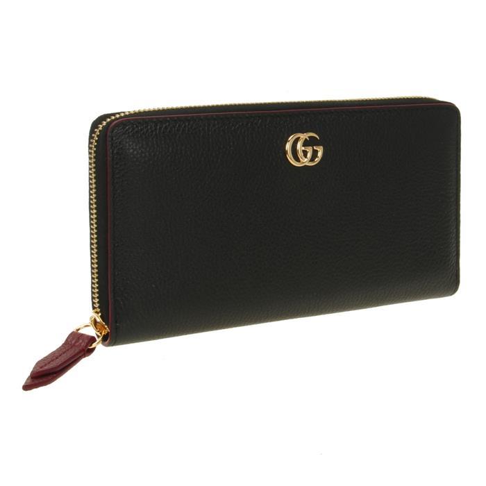 GUCCI GG Marmont Bicolor Zip Around Long Wallet Black Leather